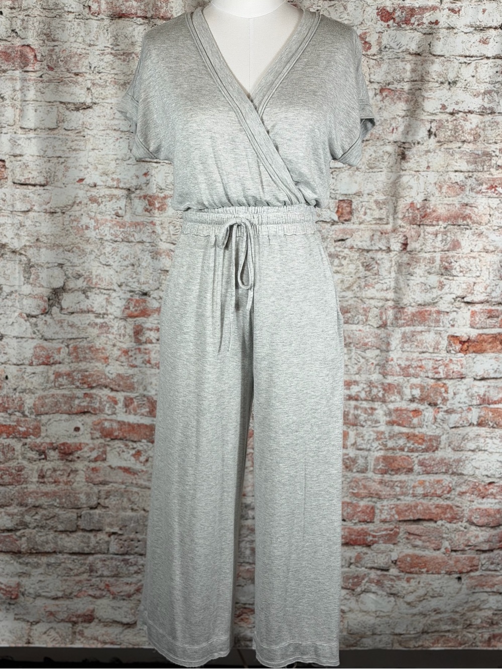 Adyson Parker Light Gray Wrap Jumpsuit with Drawstring Waist